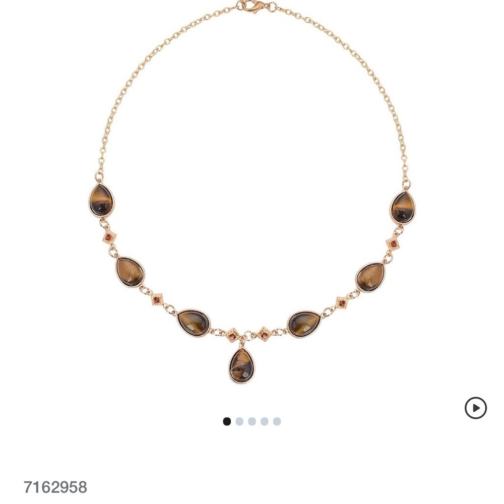Yellow Tiger's Eye and Brown Austrian Crystal Necklace 20 Inches. New in box. - Picture 7 of 7